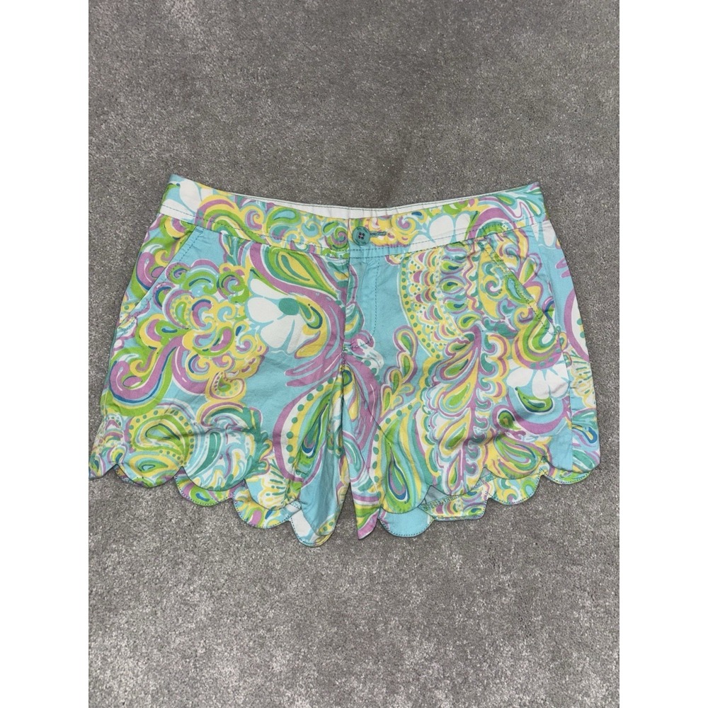 LILLY PULITZER Buttercup Shorts Double Trouble Paisley Scallop Hem Sz 00